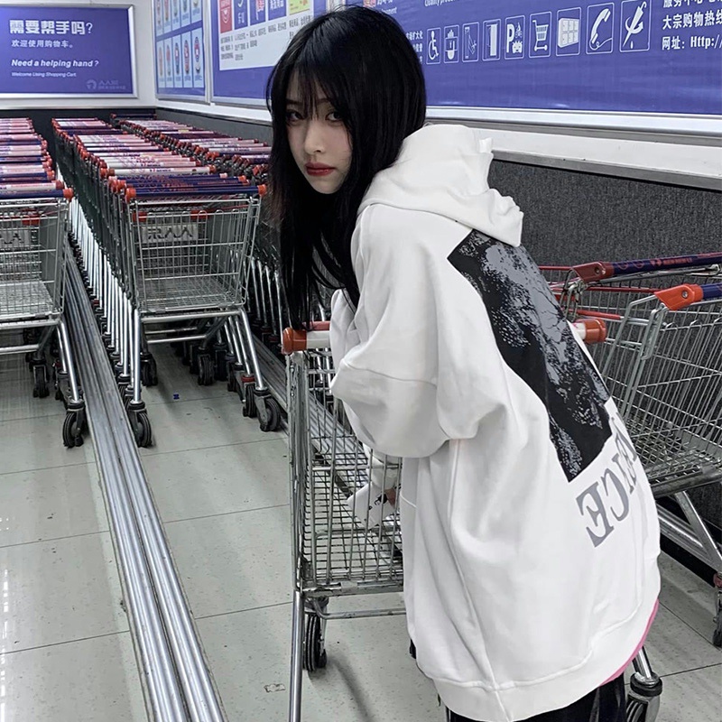 Áo Khoác Hoodie Tay Dài In Họa Tiết Phong Cách Retro Cá Tính