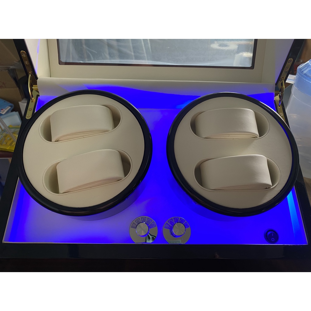 Hộp xoay đồng hồ cơ 4 xoay, 5 chế độ xoay+đèn Led+dừng đóng mở nắp Hộp xoay,Lắc tích cót đồng hồ cơ Winder Watch