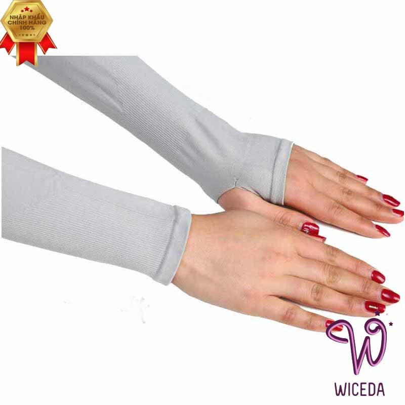 Găng tay chống nắng xỏ ngón Wiceda,ống tay chống nắng let'sSlim xuất Hàn chất cotton lạnh co giãn 4 chiều GT650