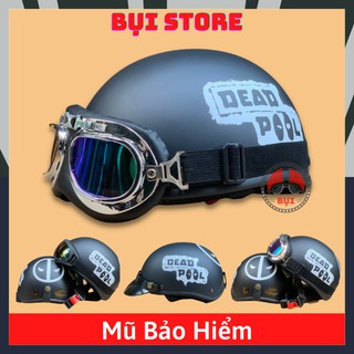 Mũ bảo hiểm nửa đầu 1/2 Deadpool trắng kèm kính lồng ép thoáng khí - khóa đỏ