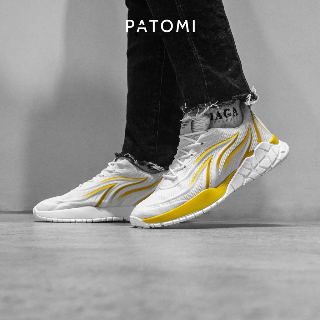 Giày thể thao nam cổ thấp chính hãng PATOMI, giày sneaker nam trắng lửa vàng phong cách ulzzang Hàn quốc-G226