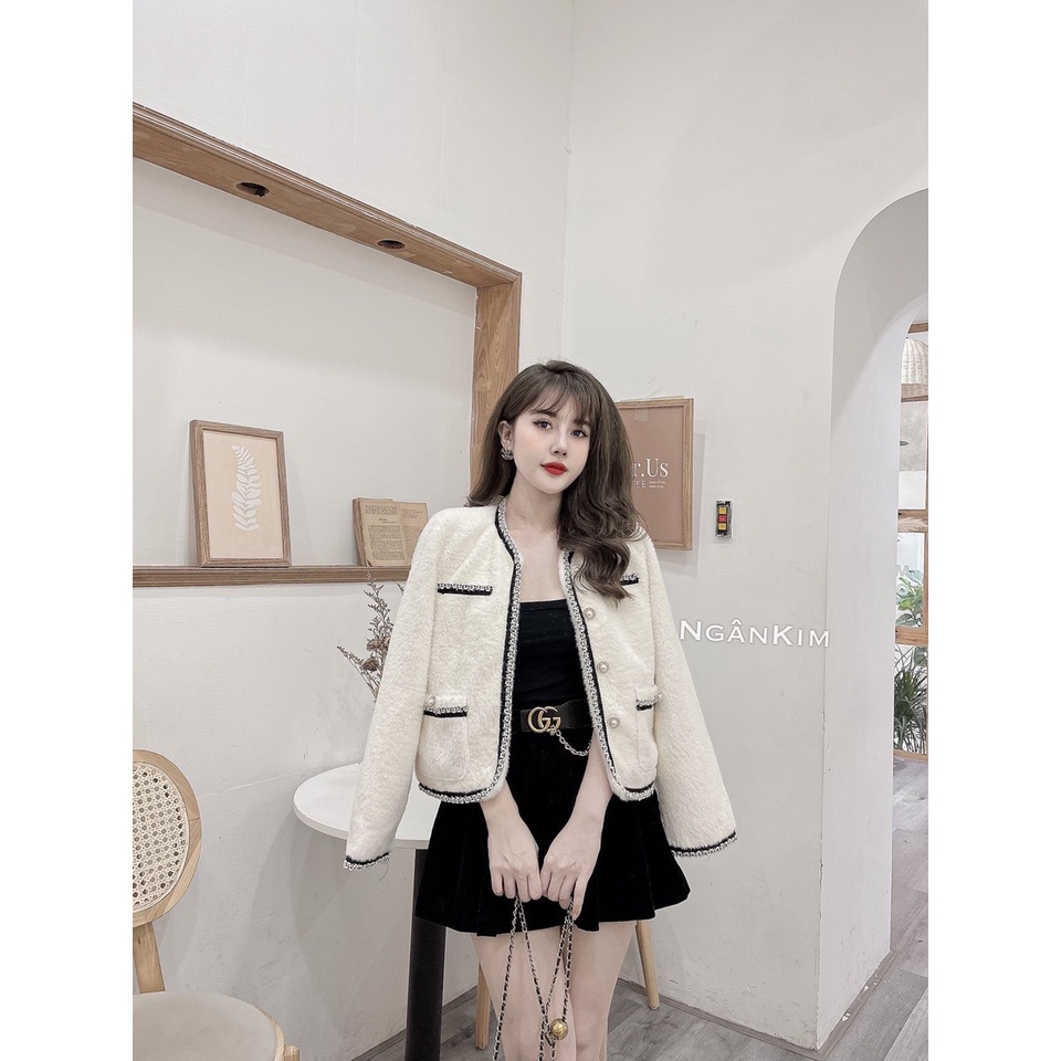 (2 LỚP) ÁO KHOÁC LÔNG TRẮNG VIỀN DẠ CÚC NGỌC CHẤT LÔNG MỊN SIÊU XINH XẮN | BigBuy360 - bigbuy360.vn