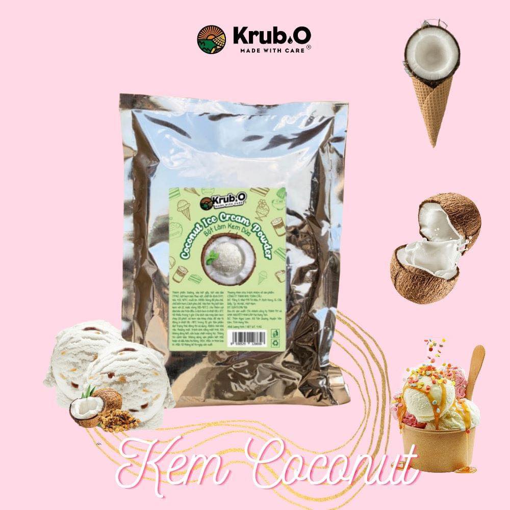 Bột làm kem vị sữa dừa không cần máy Krub.O nguyên liệu làm kem tại nhà túi 1kg