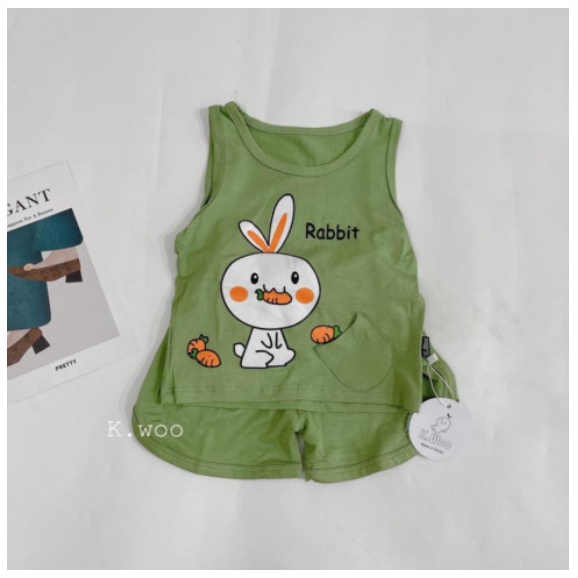 Bộ Ba Lỗ Cho Bé Trai, Bé Gái tkutrang BB Vải Thun Lạnh Họa Tiết Động Vật Dễ Thương
