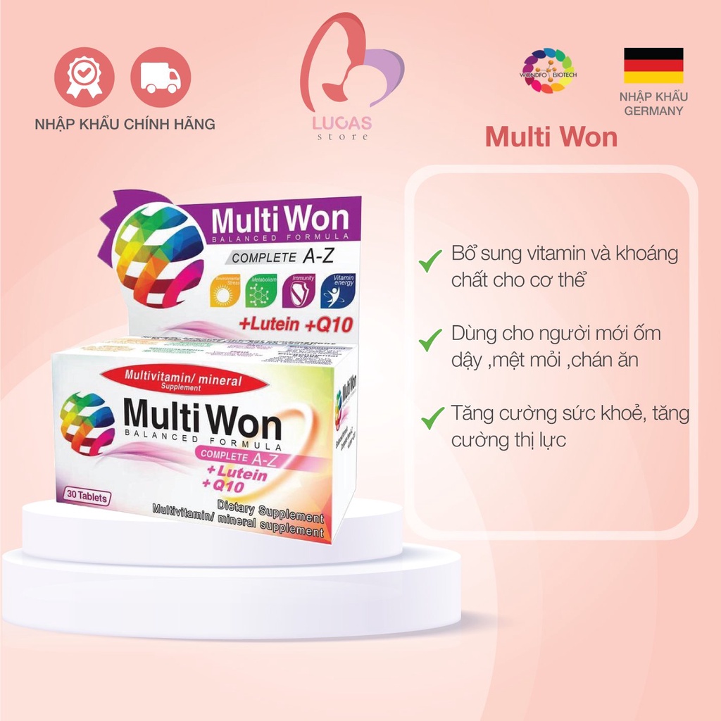 Multi Won Complete A- Z Tăng Cường Sức Khỏe, Nâng Cao Hệ Miễn Dịch Hộp 30 Viên TP018
