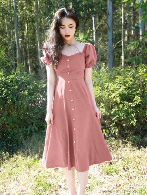Cati midi dress tay bồng