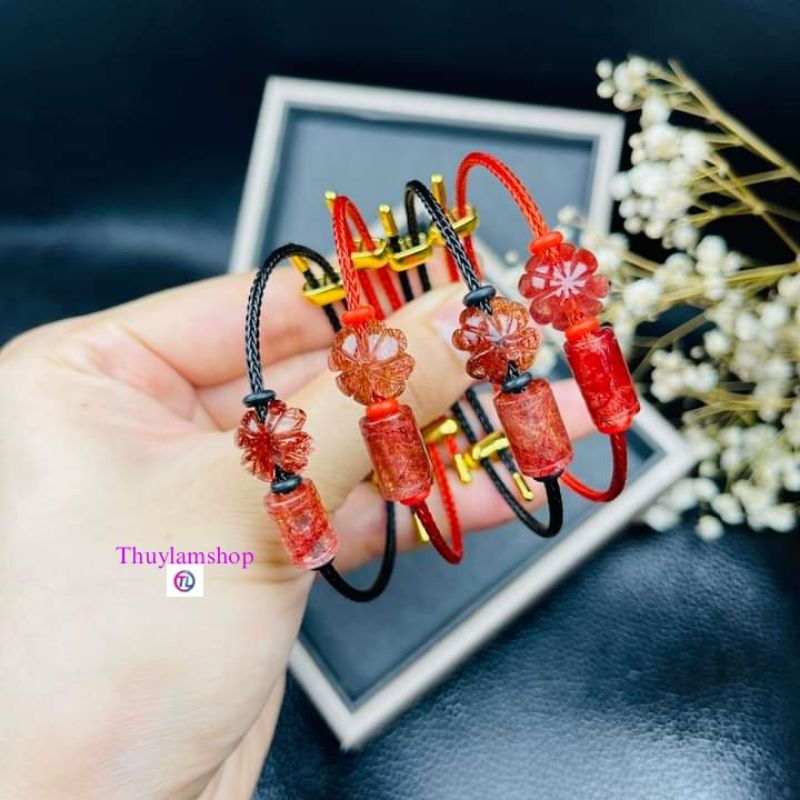 Vòng tay nam nữ dây cước khoá rút mic lu thống và cỏ 4 lá may mắn chiêu tài lộc số 1