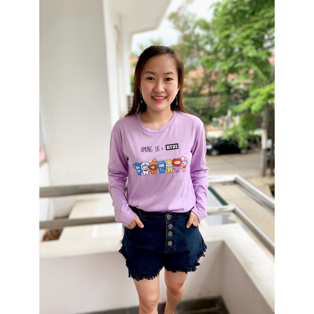 BERSHKA DISNEY Áo Thun Nam Tay Ngắn Cổ Tròn In Hình Nhân Vật Bt21 Lilac Cá Tính