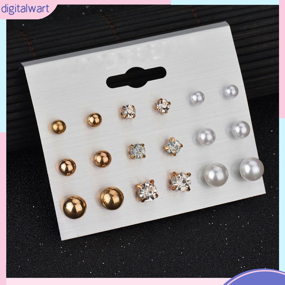 Bộ 6/9/12 đôi bông tai đính ngọc trai nhân tạo thời trang cho nữ