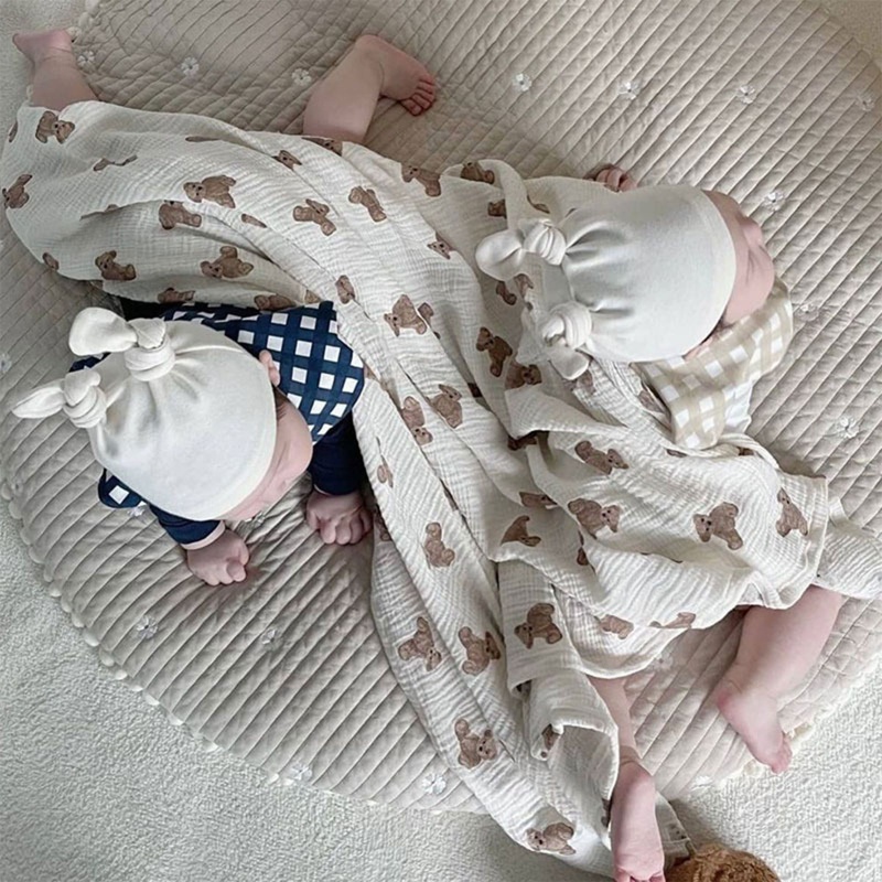 Bb Chăn Quấn Em Bé 2 Lớp In Hình Gấu Muslin Thời Trang Xuân Hè Thoáng Khí