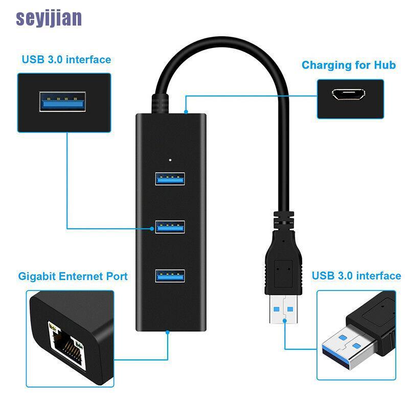 Bộ Chia 3 Cổng USB 3.0 Gigabit Ethernet Lan RJ45 Sang 1000Mbps