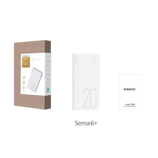 Pin sạc dự phòng Romoss Sense 6+ 20000mAh - Sạc nhanh QC3.0 và Sạc nhanh 2 chiều TypeC (Trắng)