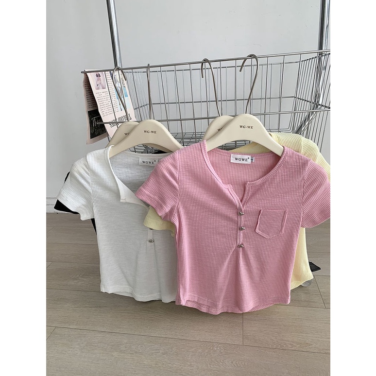 Áo Thun Tay Ngắn Cổ Chữ V Thời Trang Mùa Hè Dành Cho Nữ