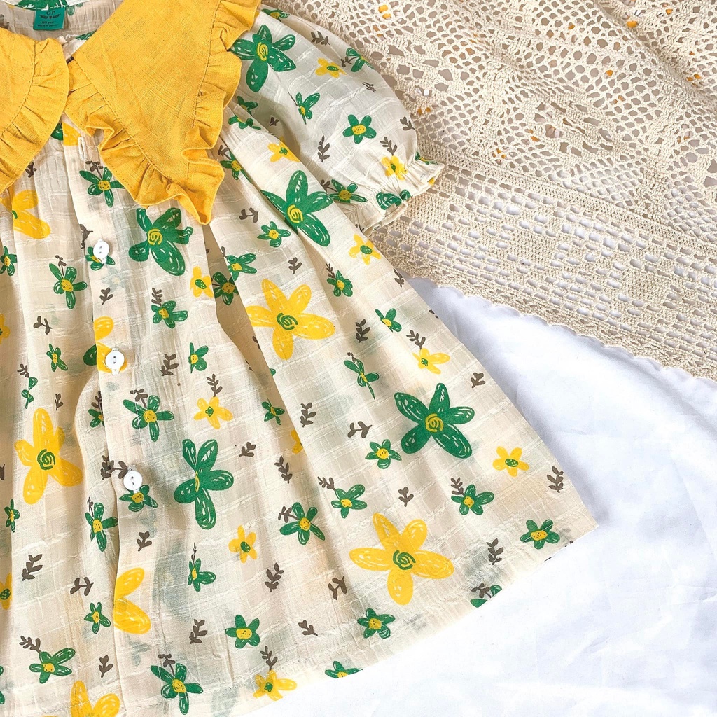 Đầm hoa tiểu thư cổ bèo nhọn váy xòe đáng yêu