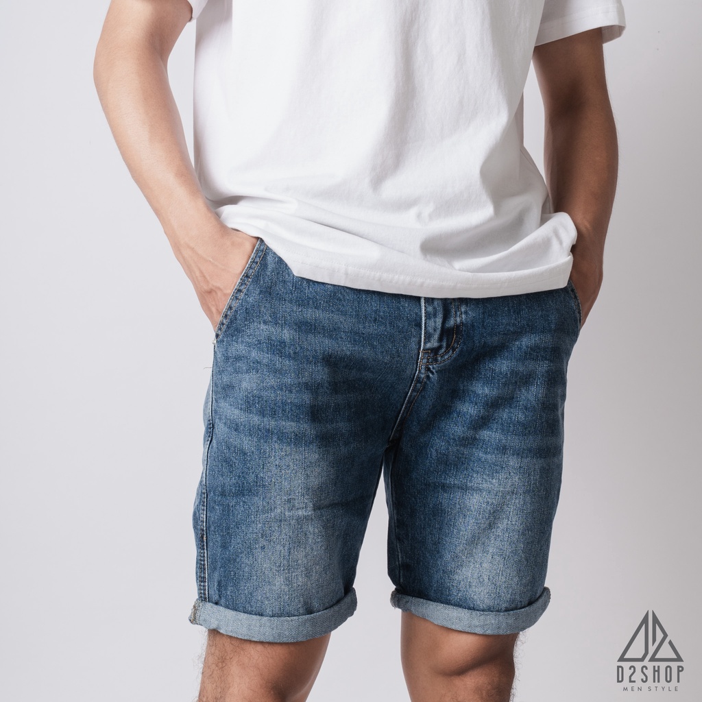 Quần short jean D2shop, quần lửng jean túi xéo, màu xanh [L-A5032]