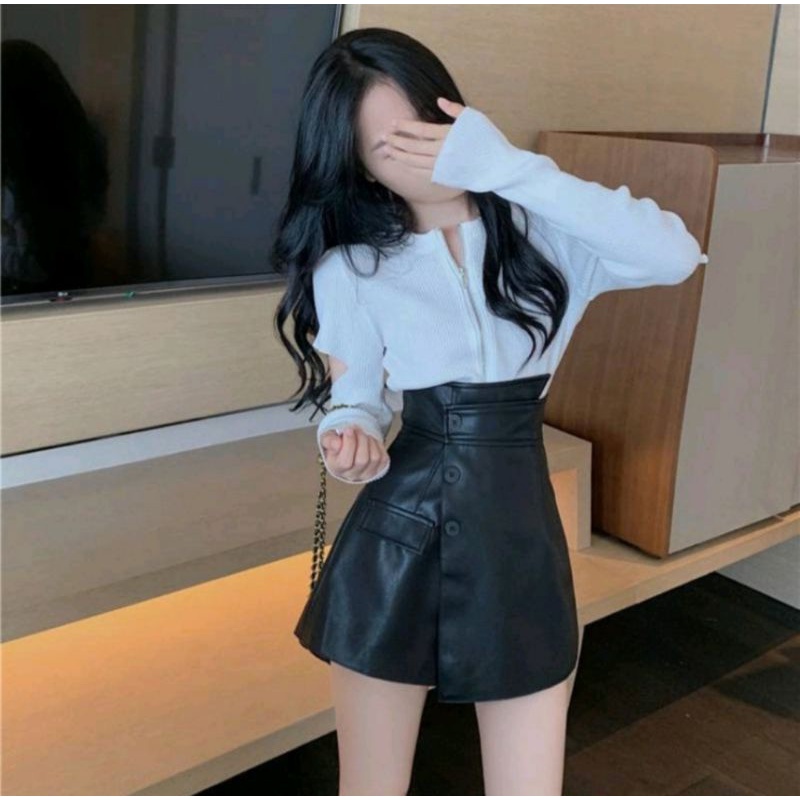 Quần váy da kiểu đắp chéo
