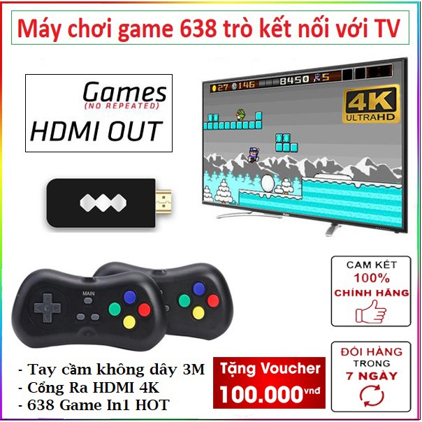 Giảm 100K Hôm Nay Bộ máy chơi game 638 trò Mario, Contra, Xe Tăng,.. kết nối HDMI không dây hỗ trợ 2 người chơi