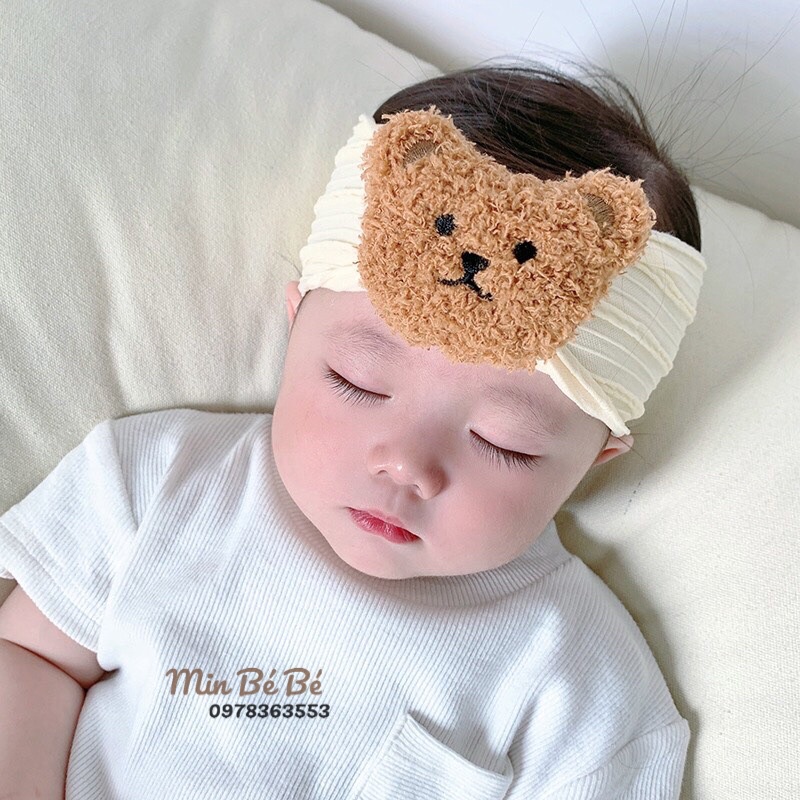 Băng đô, turban đính gấu bông dễ thương cho bé