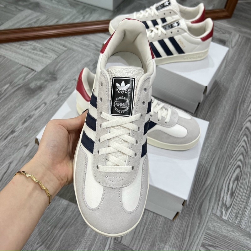 Giày thể thao nam nữ CT adidas Gucci 3 vạch đen gót đỏ xám kem cao cấp full hộp