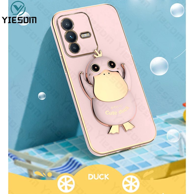 Ốp Điện Thoại Silicon Mềm Chống Sốc Có Giá Đỡ Hình Vịt Dễ Thương Cho Vivo V23 V23E V23 Pro V21 V21E V20 SE V15