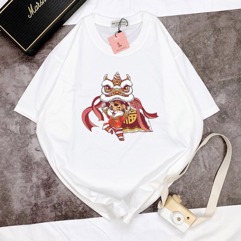 Áo Thun Tết múa lân Nam Nữ Unisex Áo Phông vải cotton thoáng mát cổ tròn - Mẫu con lân 8 - shop.lucas