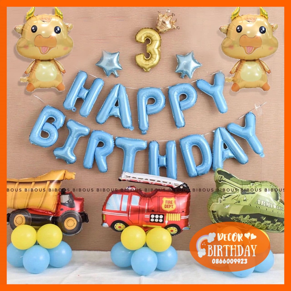Set Trang Trí Sinh Nhật TUỔI TRÂU Cho Bé Trai, Bóng Y Hình Tặng Kèm Đồ Bơm Băng Dính Bóng