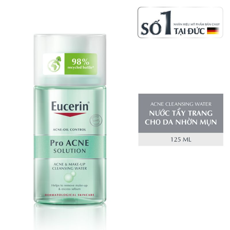 Eucerin Pro ACNE Solution Acne &amp; Make-up Cleansing Water: Nước Tẩy Trang Da Mụn (125ml)