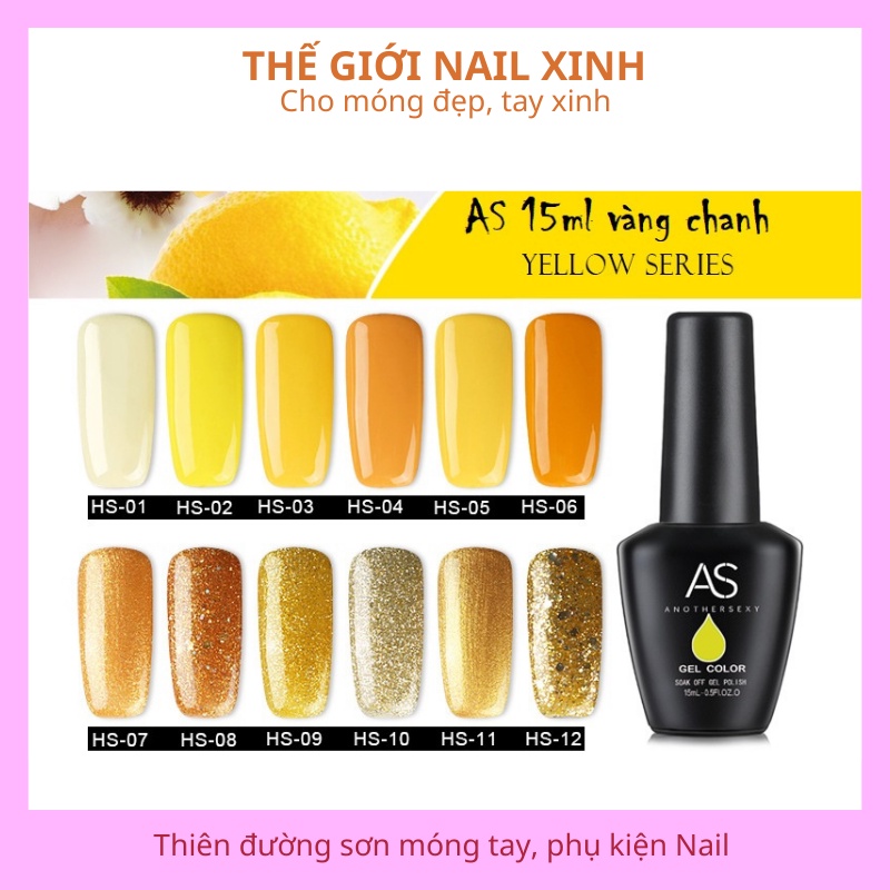 Sơn gel AS dùng máy hơ móng tay tone cam vàng hoa mai và nhũ mã HS 15ml