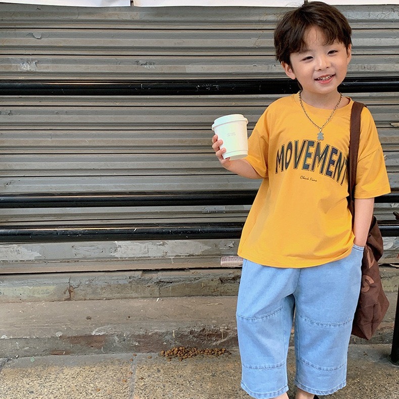 Áo phông cộc tay bé trai phong cách Hàn Quốc in chữ Movement phản quang - Quần áo trẻ em Treebibi 2-8 tuổi (Có Ảnh)