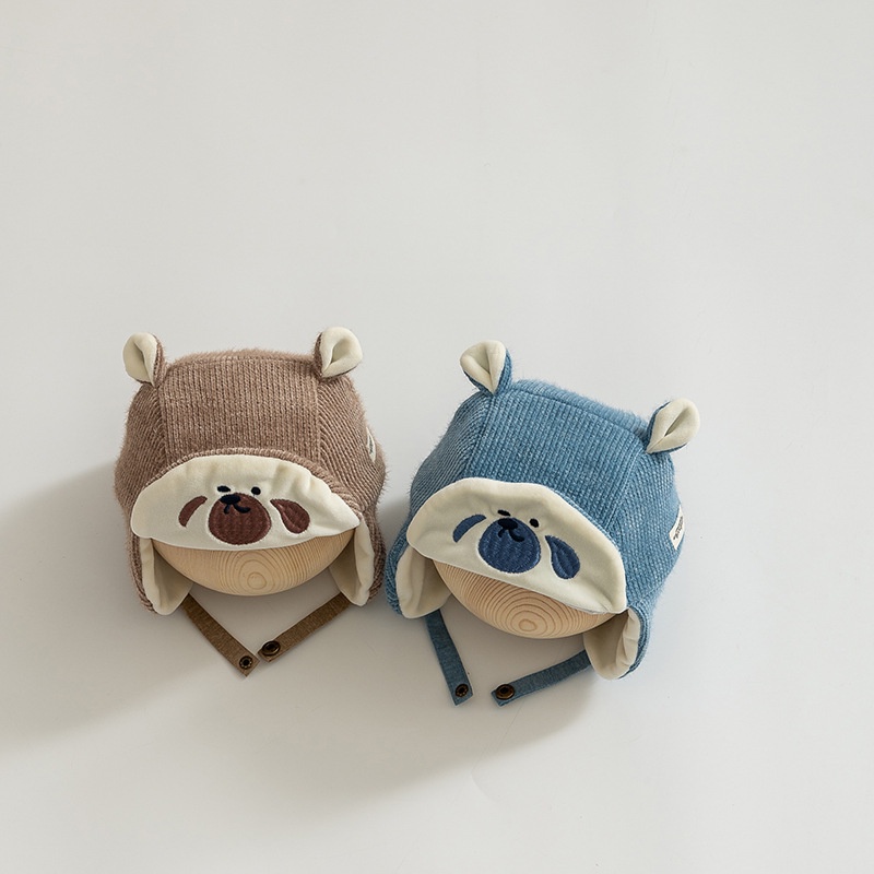 Nón Tai Bèo Dày Dặn Ấm Áp Thêu Họa Tiết Hoạt Hình Dễ Thương Cho Bé