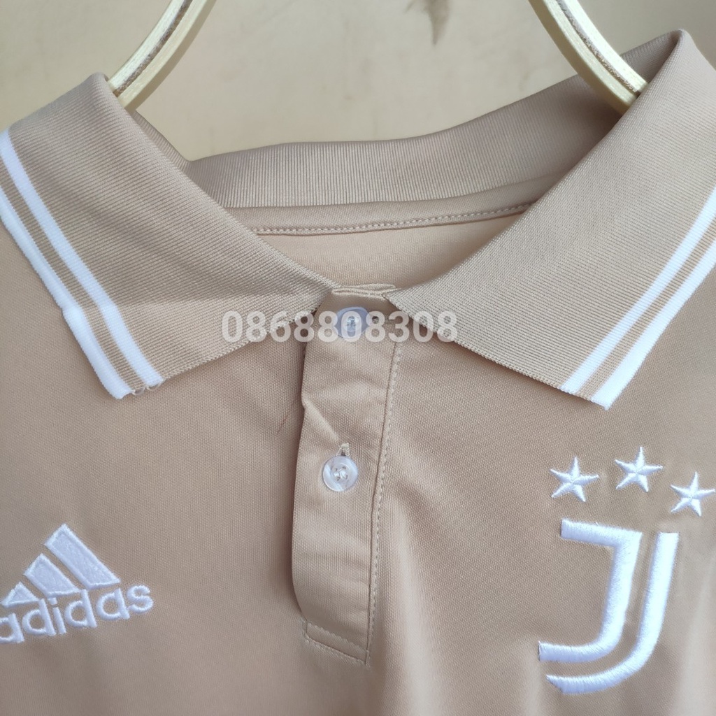 Áo Thể Thao Polo Di Chuyển có cổ CLB Bóng Đá Juventus Trắng Nâu Xám Logo Thêu Mới
