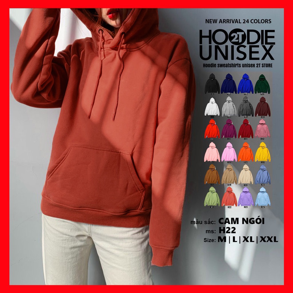 Áo Hoodie Nam Nữ Trơn, Áo Nỉ Bông Trơn Nón May 2 Lớp Dày Dặn - 2 Gam Màu Cam