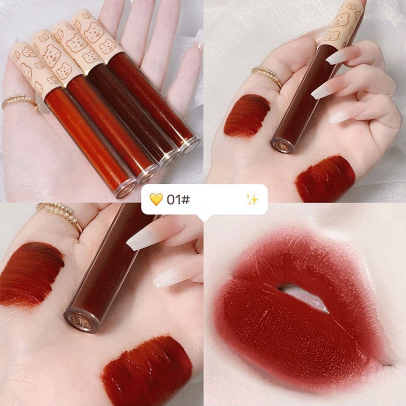 Son Môi 4 Màu Tùy Chọn Lâu Trôi Dưỡng Ẩm Thiết Kế Vỏ Hình Chú Gấu Dễ Thương
