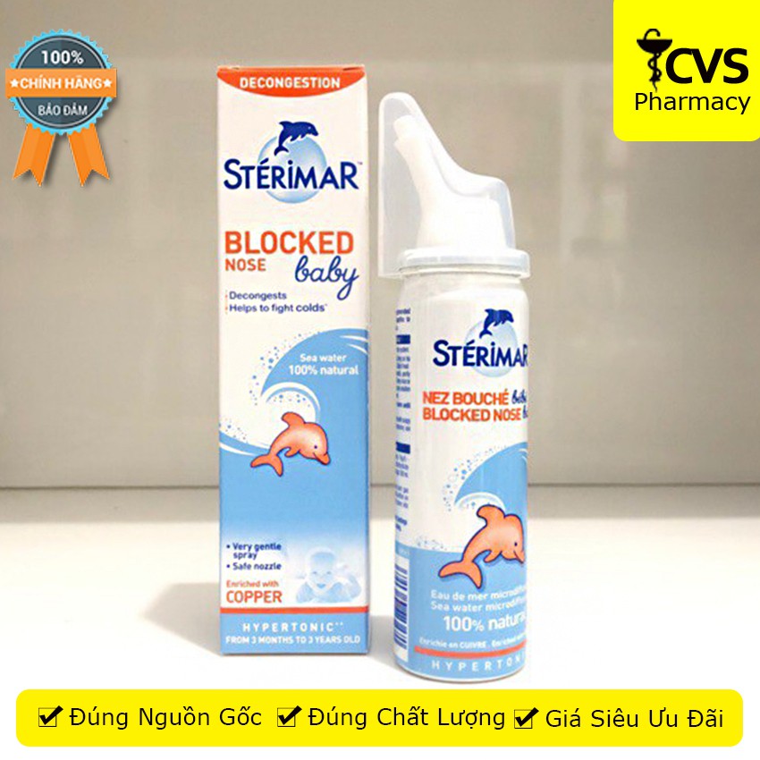 Dung dịch xịt mũi Sterimar Blocked Nose Baby dùng cho bé 3 tháng - 3 tuổi, giảm nghẹt mũi, sung huyết mũi - cvspharmacy