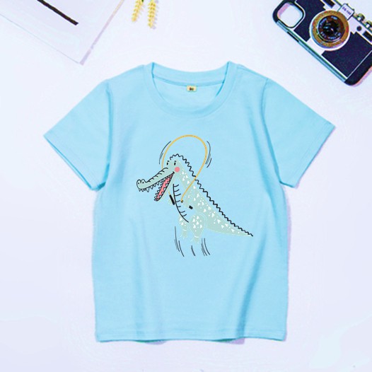 )size 5-38kg)áo thun cotton dày mịn-áo thun cho be trai bé gái in hình khủng long dễ thương
