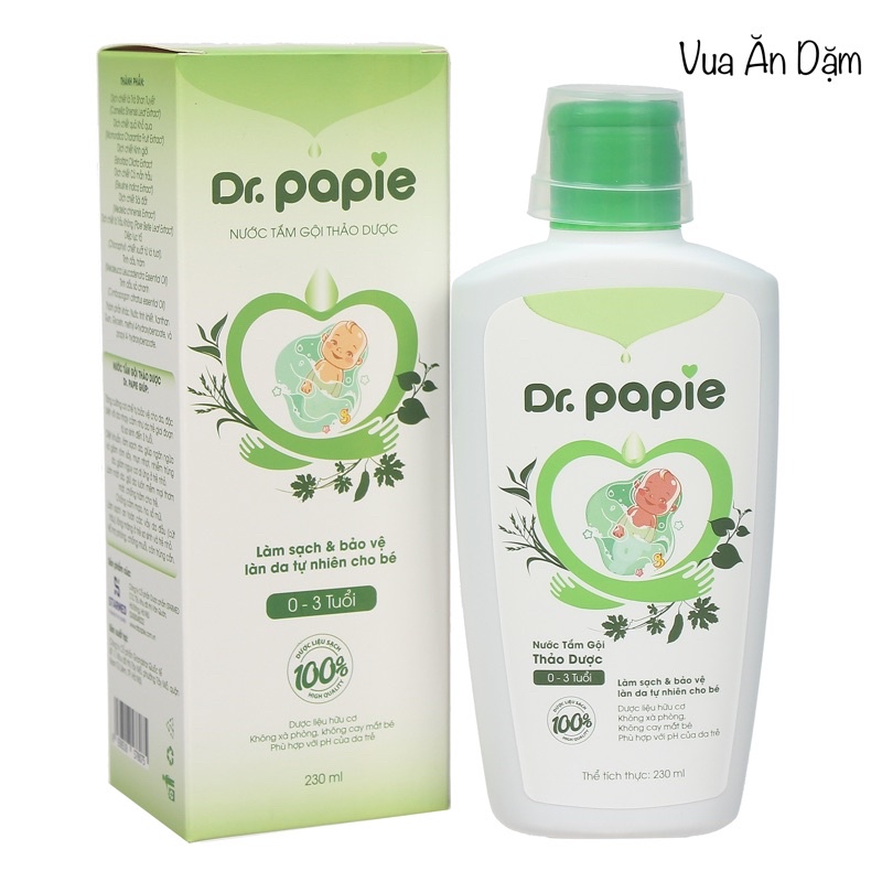 (Chính Hãng) Nước Tắm Gội Thảo Dược Dr Papie thành phần tự nhiên cho bé 0-3 tuổi 230ml