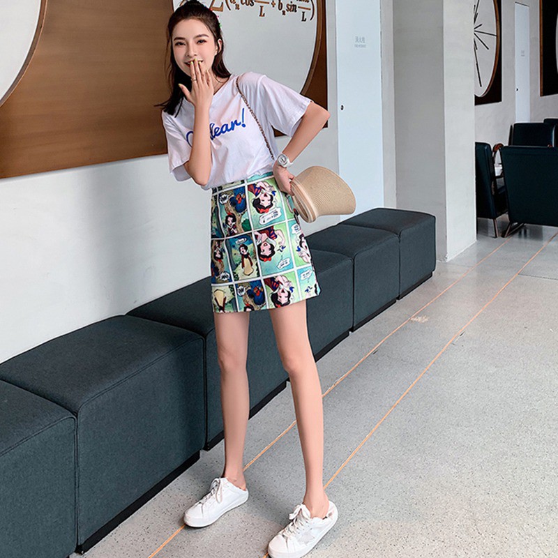 [Baywellfashion]Chân váy lưng cao hoạ tiết in phong cách Hàn Quốc | BigBuy360 - bigbuy360.vn