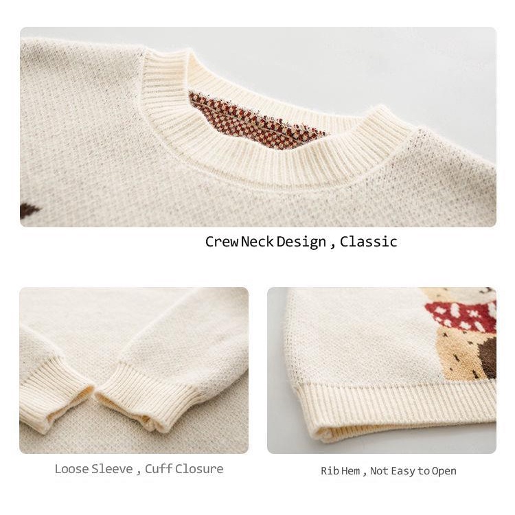 Áo sweater dệt kim dáng rộng in hình tuần lộc đỏ thời trang thu đông phong cách Hàn Quốc cho nữ