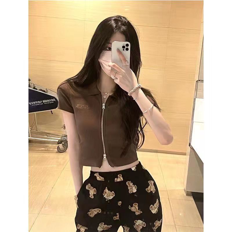 AMOI Áo Thun Polo Nữ Tay Ngắn Màu Trơn Thời Trang