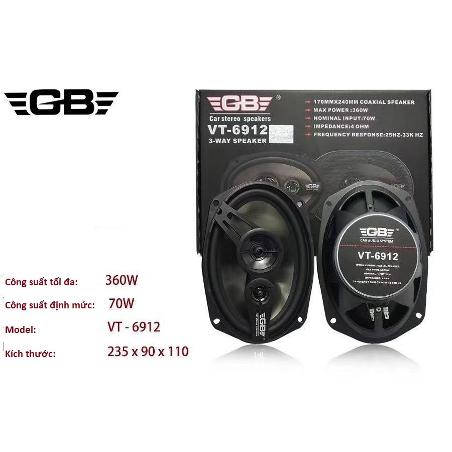 Bộ 2 loa bầu dục 6x9 inch đồng trục GB VT-6912 hai đường tiếng âm thanh