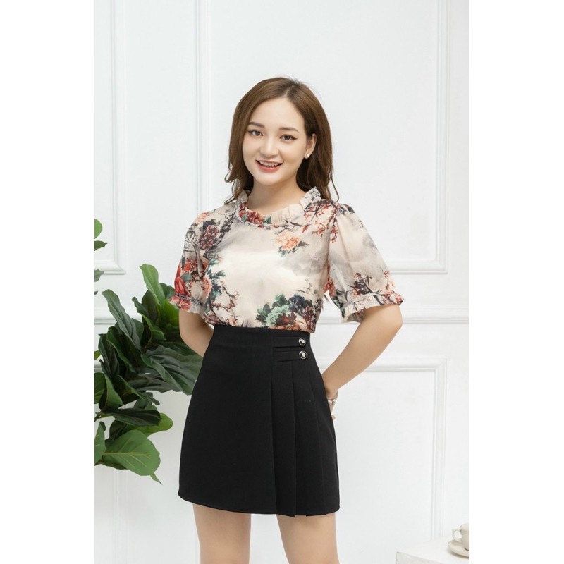 áo sơ mi voan hoa cổ bèo xinh xắn
