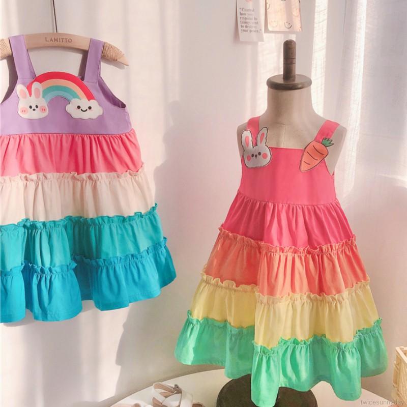 Đầm Công Chúa Phối Màu Cầu Vồng Đáng Yêu Cho Bé