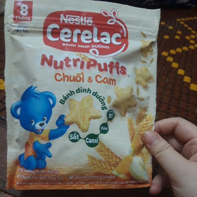 (Mua 2 tặng 1 bát)Bánh Ăn Dặm Nestlé CERELAC Nutripuffs Vị Chuối Dâu/Chuối Cam - Gói 50g