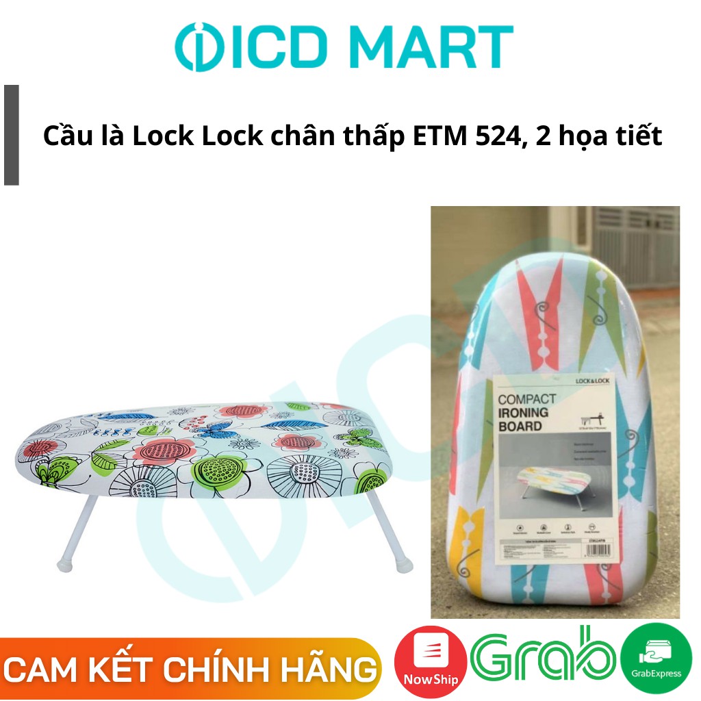 [LOCK&LOCK CHÍNH HÃNG] Cầu là, Bàn để ủi quần áo chân thấp ETM 524, 2 họa tiết bướm và kẹp ghim