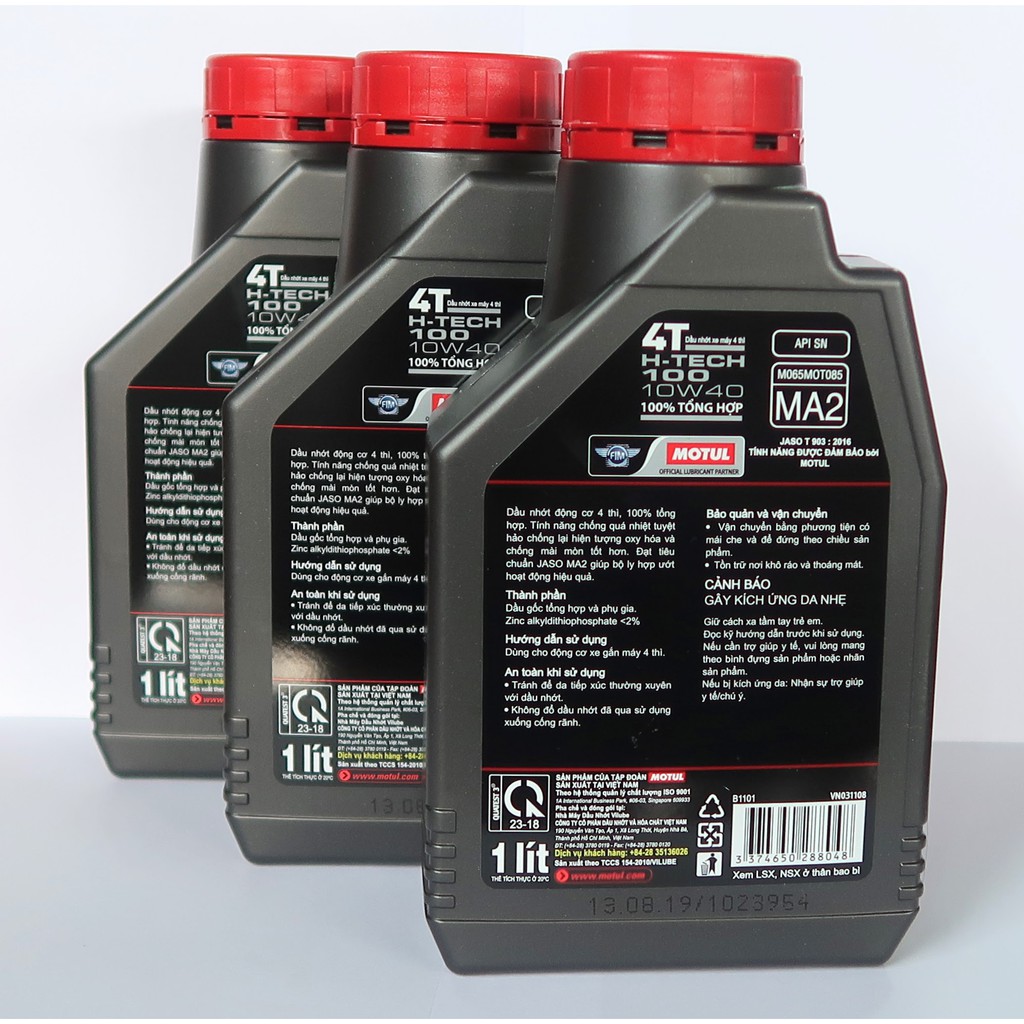 3 Chai Nhớt Motul H-tech 10W40 Tổng Hợp Cho Xe Số Và Côn Tay Thể Thao