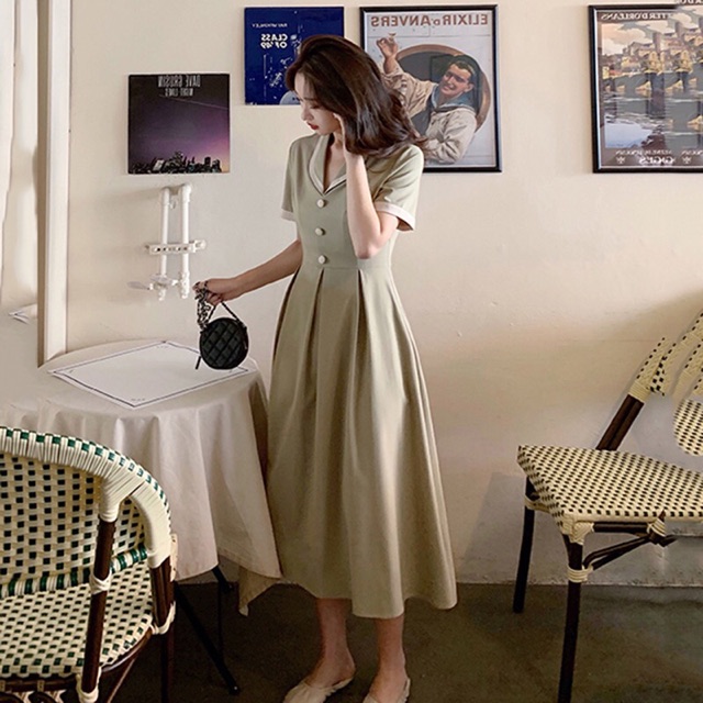 [Mã WAMT1505 giảm 10K đơn 0K] {Order bigsize,M-4xl}Váy cổ sóng viền tay cúc trang trí mẫu mới | BigBuy360 - bigbuy360.vn