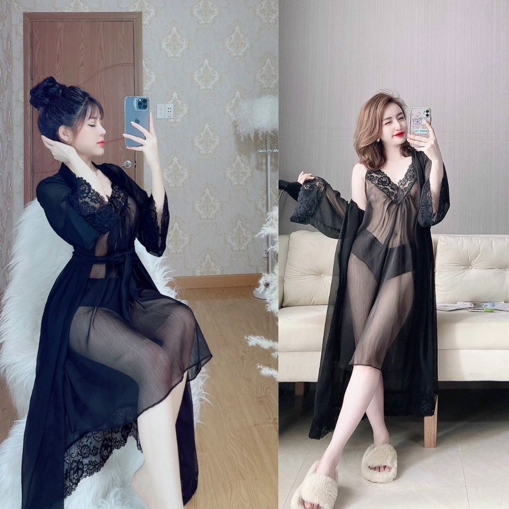 Váy ngủ áo choàng BIGSIZE ❣️FREE SHIP❣️ Đầm ngủ sexy lụa Chiffon Chất Siêu Mát Dáng Siêu Xinh <80kg | BigBuy360 - bigbuy360.vn