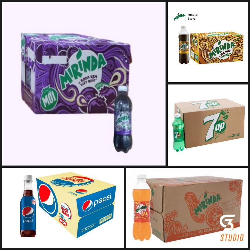 Thùng 24 chai nước ngọt có ga Pepsi 330 ml/ mirinda cam/ mirinda việt quất/ 7up/ đá me 320ml