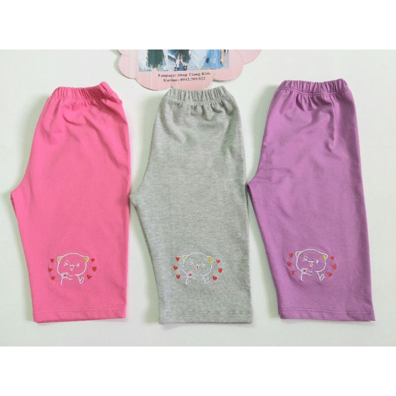 Quần lửng legging cotton Sài Gòn Bé Gái hình chibi Mèo từ 10-27kg vải cotton cao cấp mềm mịn co dãn 4 chiều
