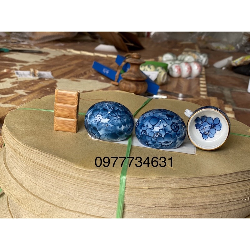 Bộ 3 cóng lồng chim chào mào gốm sứ cao cấp hoa văn Vẽ Tay Full Đáy siêu đẹp Phụ kiện Huyền Trần